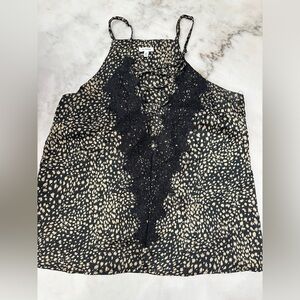 Leopard print satin lace up front tank top size medium new without tags